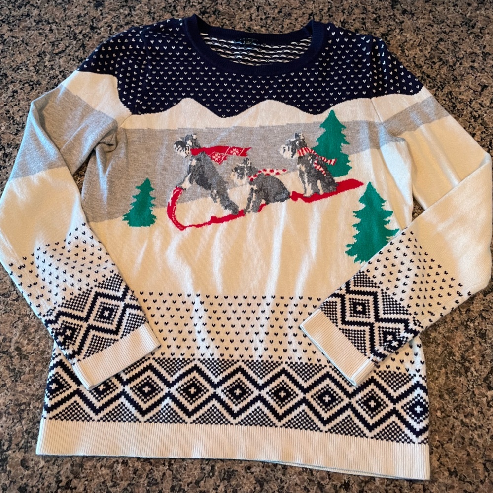 Talbots Navy and Cream Sweater with Winter Motif